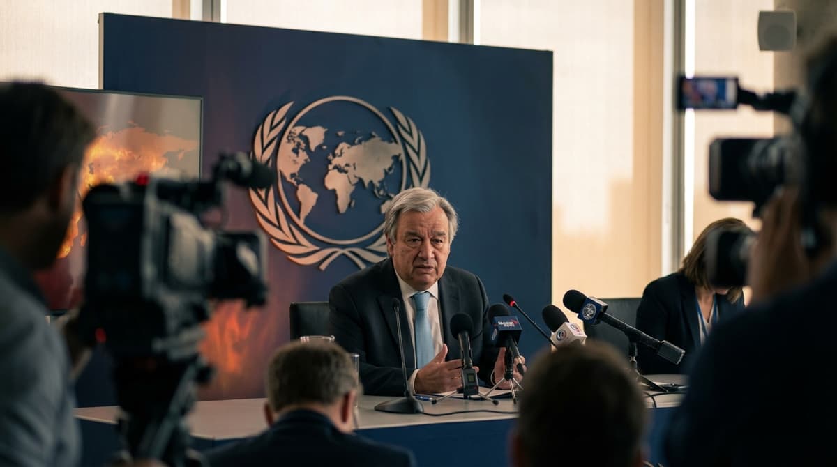 UN Secretary-General António Guterres at climate press conference warning about global overheating and planetary emergency