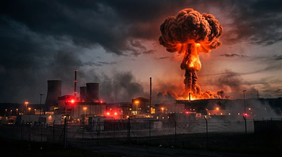 Nuclear facility explosion with mushroom cloud - radiological emergency scenario