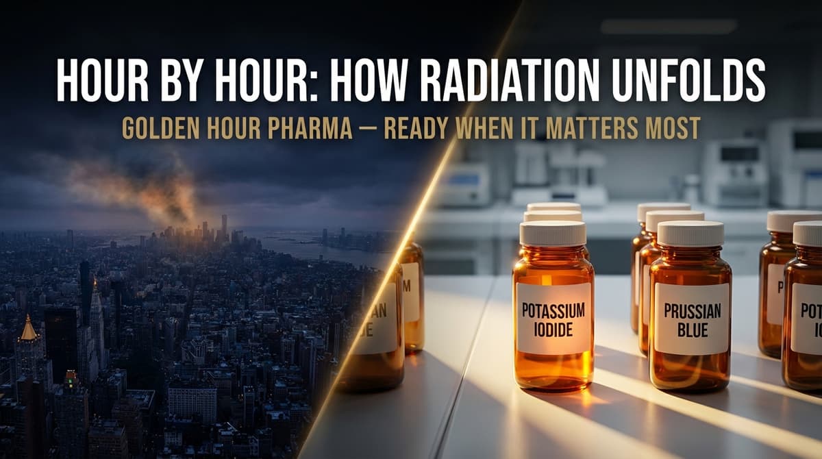 Hour by hour radiation emergency timeline showing preparedness protocols and antidotes for national resilience