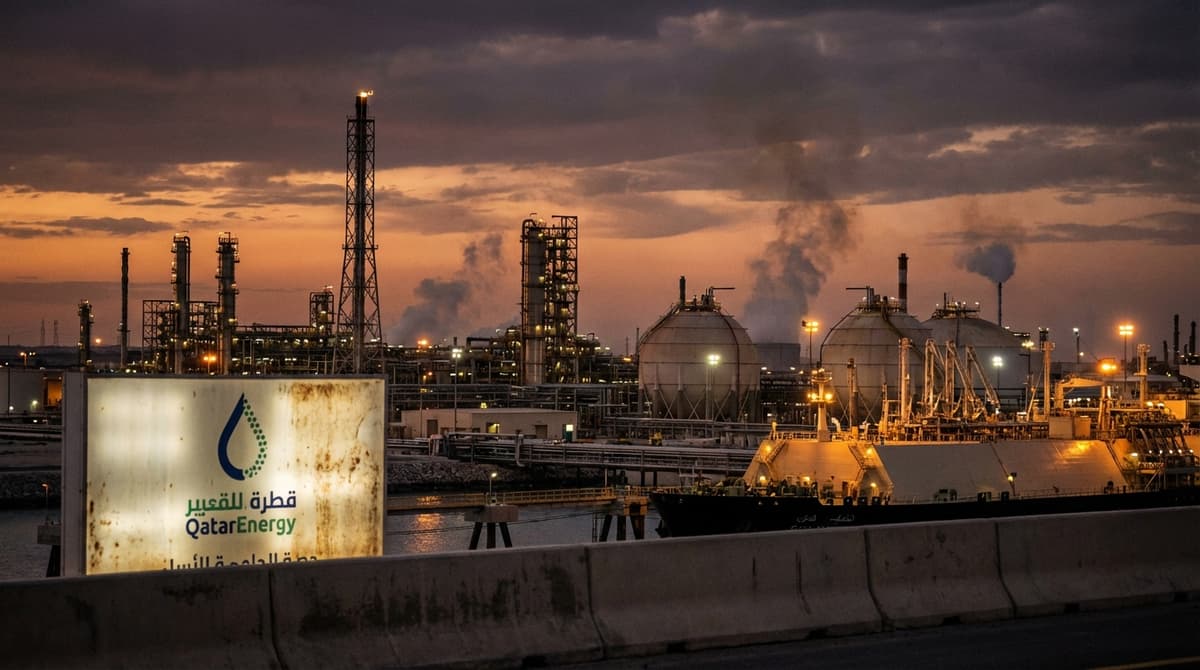 Ras Laffan Industrial City — QatarEnergy LNG facility at dusk