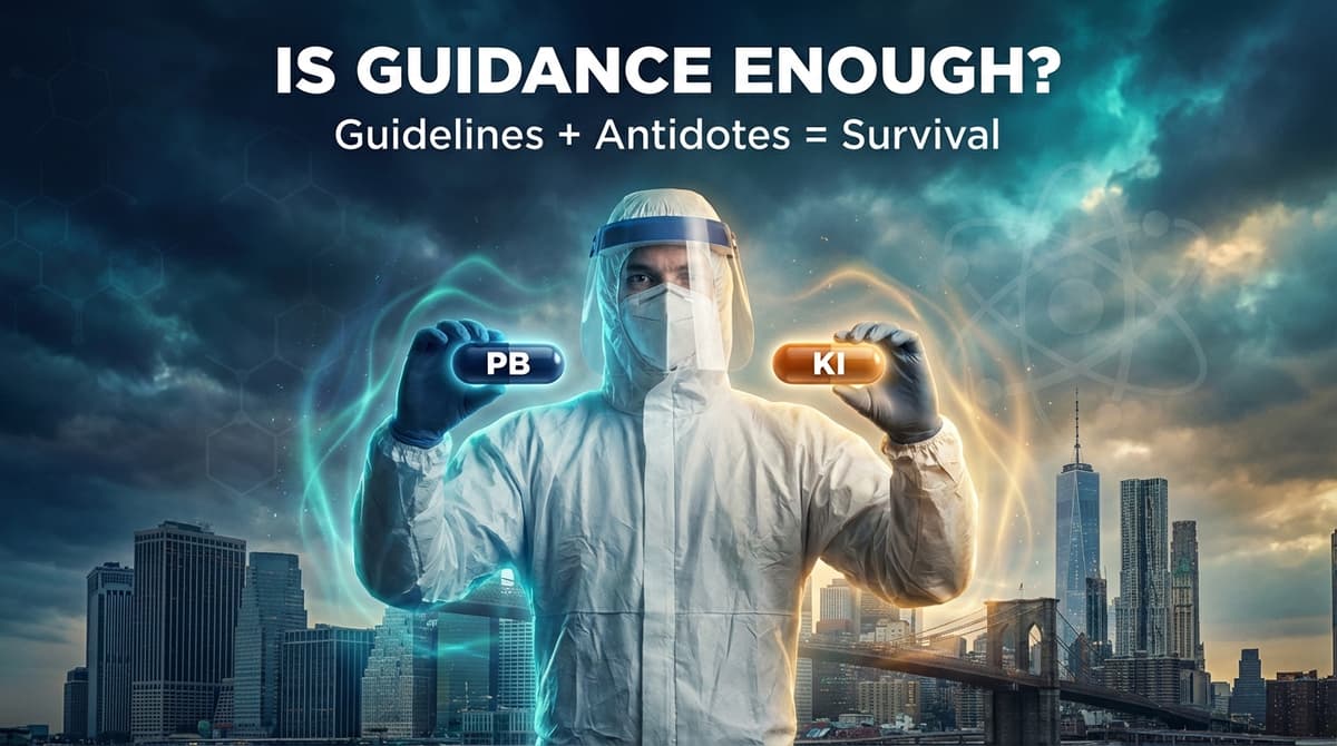 Healthcare professional in PPE holding Prussian Blue and Potassium Iodide antidotes — Is Guidance Enough?